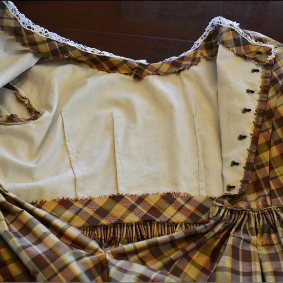 Plaid Silk Civil War 1850’s-1860’s Girls Dress - Picture 7 of 10